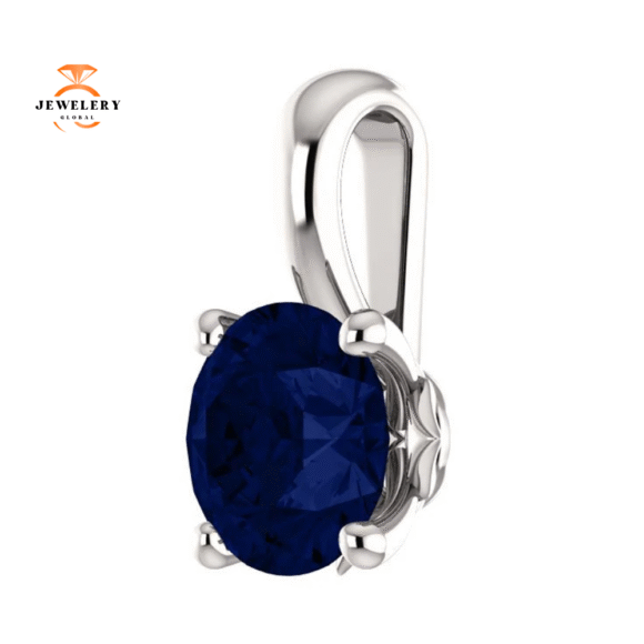 14KT GOLD 1.15 CT ROUND BLUE SAPPHIRE SOLITAIRE PENDANT - Image 2