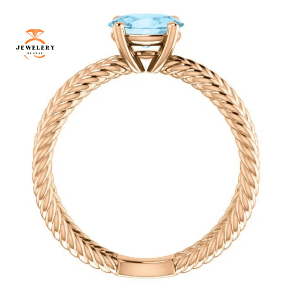 14KT GOLD 0.70 CT AQUAMARINE ROPE CRISS-CROSS RING - Image 11