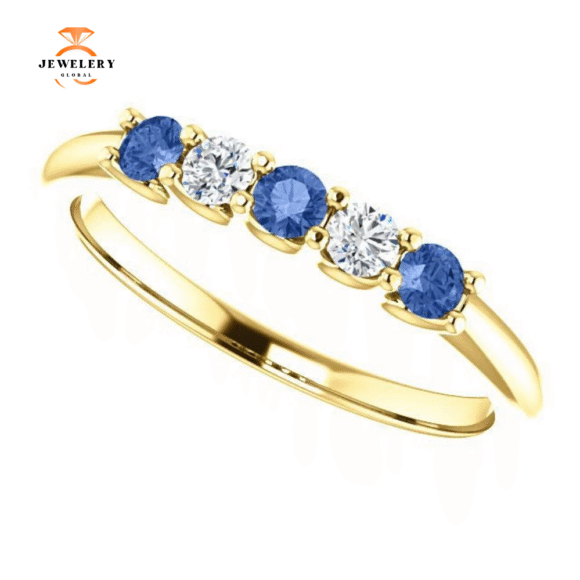 14KT GOLD 0.24 CTW SAPPHIRE & 0.12 CTW DIAMOND 5 STONE BAND - Image 11