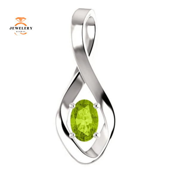 14KT GOLD 0.55 CT OVAL PERIDOT INFINITY PENDANT