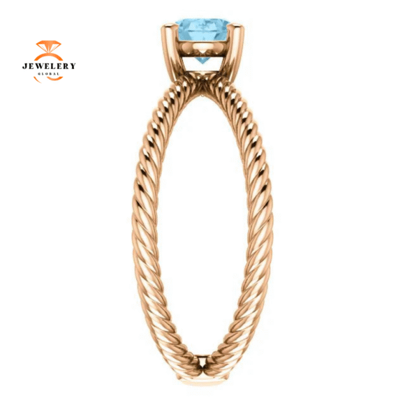 14KT GOLD 0.70 CT AQUAMARINE ROPE CRISS-CROSS RING - Image 12
