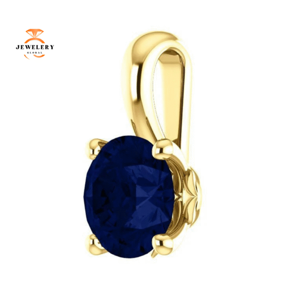 14KT GOLD 1.15 CT ROUND BLUE SAPPHIRE SOLITAIRE PENDANT - Image 6