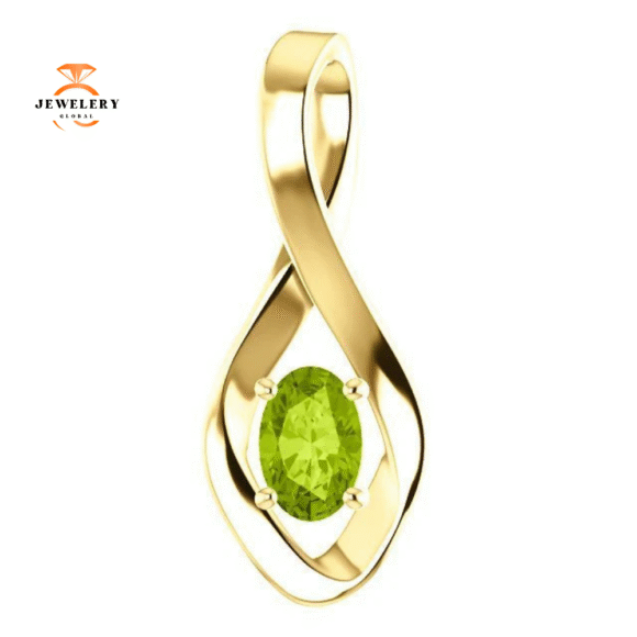 14KT GOLD 0.55 CT OVAL PERIDOT INFINITY PENDANT - Image 5