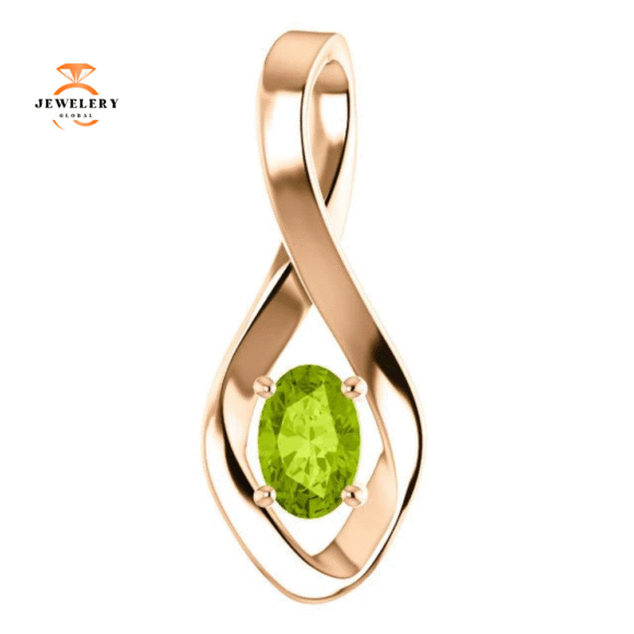 14KT GOLD 0.55 CT OVAL PERIDOT INFINITY PENDANT - Image 7