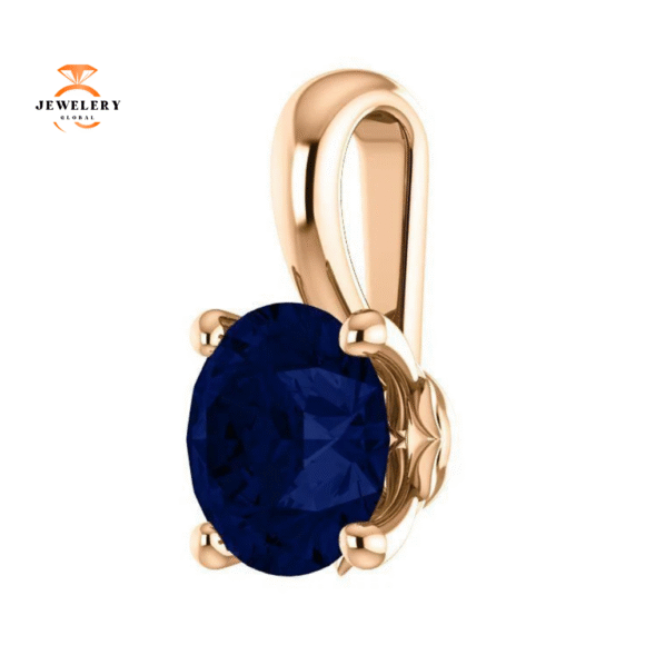 14KT GOLD 1.15 CT ROUND BLUE SAPPHIRE SOLITAIRE PENDANT - Image 9