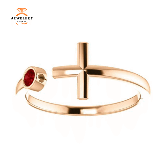 14KT GOLD .09 CT RUBY BEZEL-SET CUFF CROSS RING - Image 2