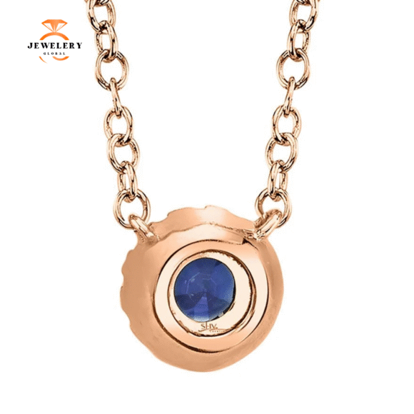 14KT GOLD 0.14 CT SAPPHIRE & .04 CTW DIAMOND HALO NECKLACE - Image 2