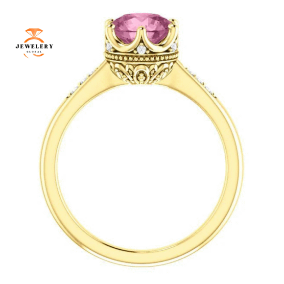 14KT GOLD BABY PINK PASSION TOPAZ & .06 CTW DIAMOND ACCENT RING - Image 8