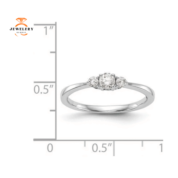 14KT White Gold 3 Stone Round Diamond Promise Ring - Image 4