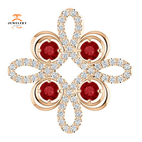 14KT GOLD RUBY & 1/6 CTW DIAMOND CLOVER PENDANT - Image 5