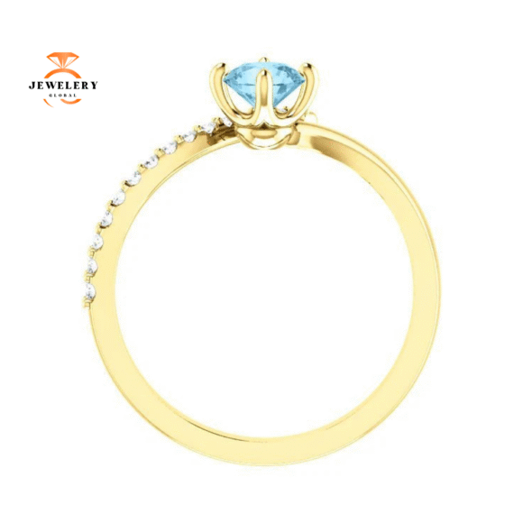 14KT GOLD 0.40 CT AQUAMARINE & 0.10 CTW DIAMOND BYPASS RING - Image 6
