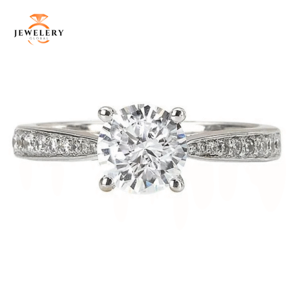 14KT 1/5 CTW Diamond Tapered Trellis Setting for 1 CT Round - Image 2