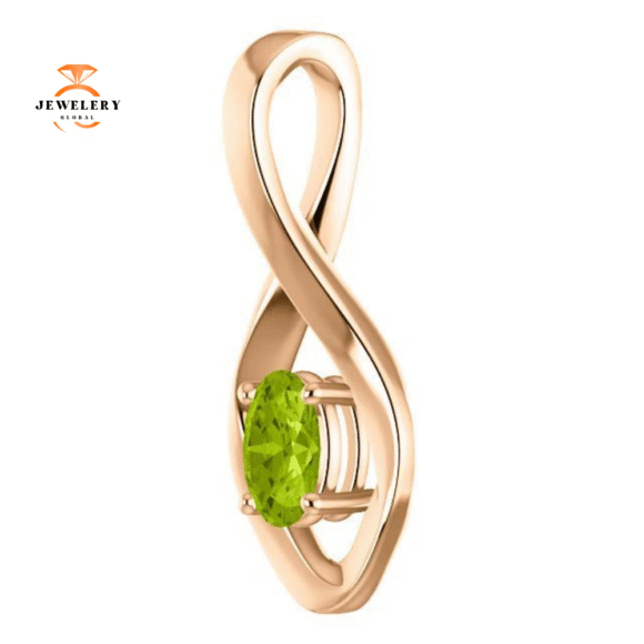 14KT GOLD 0.55 CT OVAL PERIDOT INFINITY PENDANT - Image 8