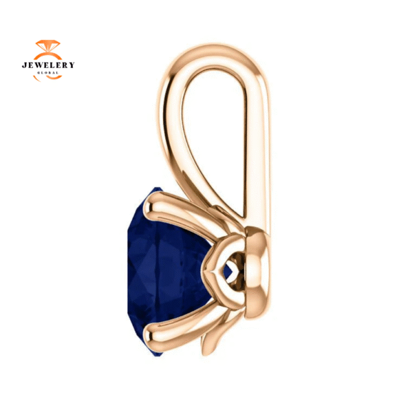 14KT GOLD 1.15 CT ROUND BLUE SAPPHIRE SOLITAIRE PENDANT - Image 10