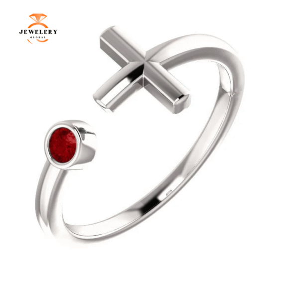14KT GOLD .09 CT RUBY BEZEL-SET CUFF CROSS RING - Image 8