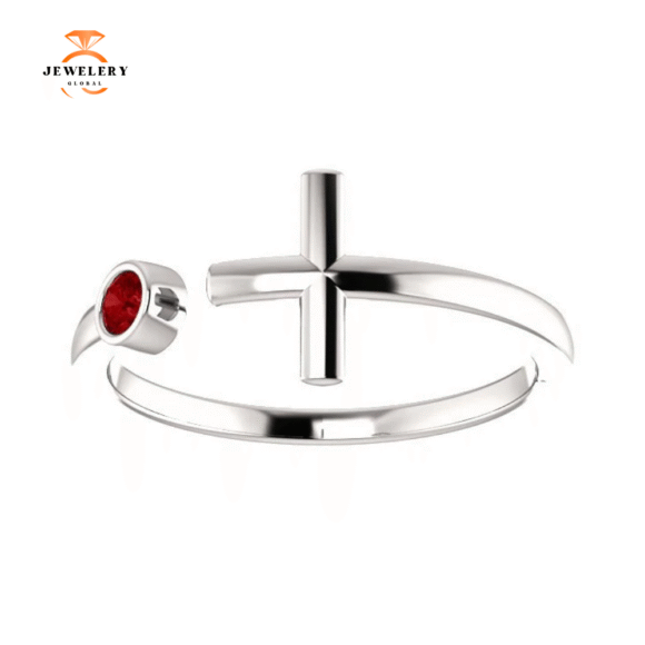 14KT GOLD .09 CT RUBY BEZEL-SET CUFF CROSS RING - Image 9