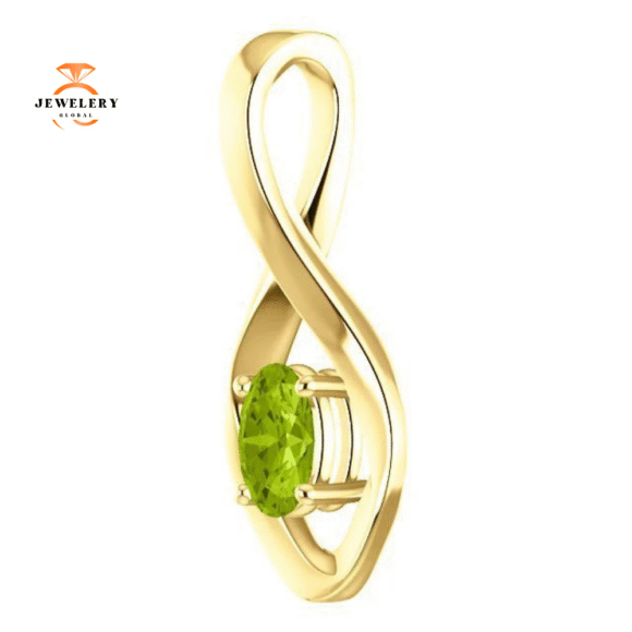 14KT GOLD 0.55 CT OVAL PERIDOT INFINITY PENDANT - Image 4