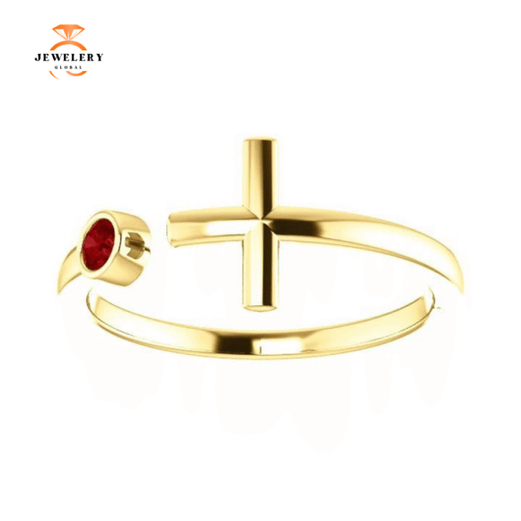 14KT GOLD .09 CT RUBY BEZEL-SET CUFF CROSS RING - Image 5