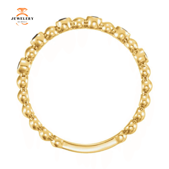 14KT GOLD 0.12 CTW AQUAMARINE 3 STONE BEADED STACKABLE RING - Image 4
