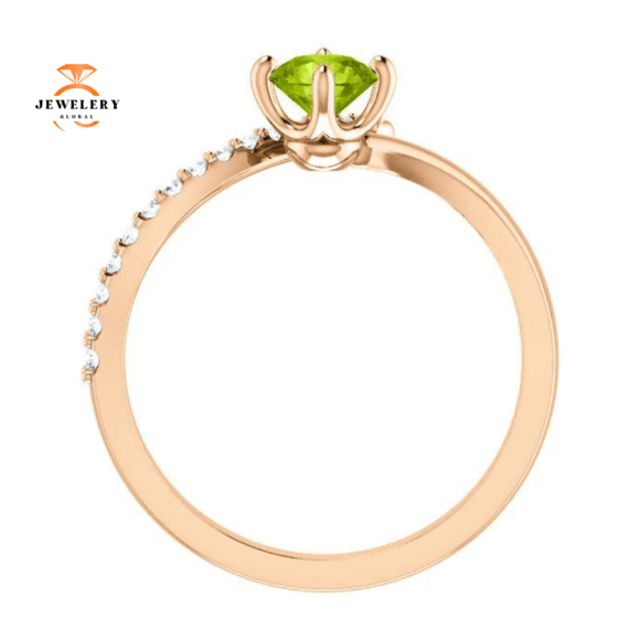14KT GOLD 0.55 CT PERIDOT & 0.10 CTW DIAMOND ACCENT BYPASS RING - Image 2