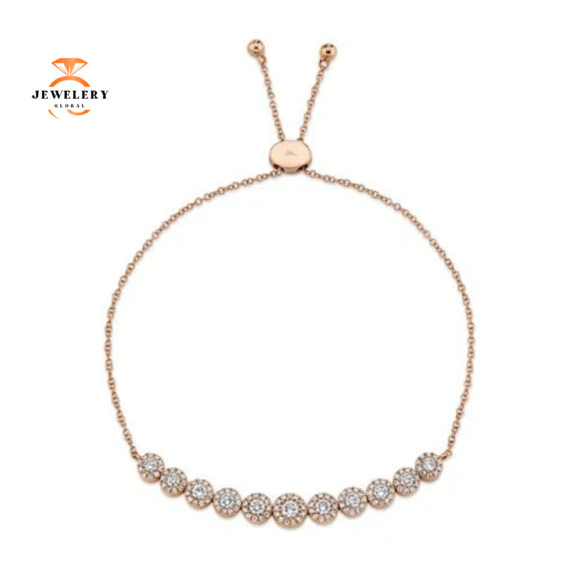 14KT Gold 1 CTW Diamond Halo Bolo Bracelet