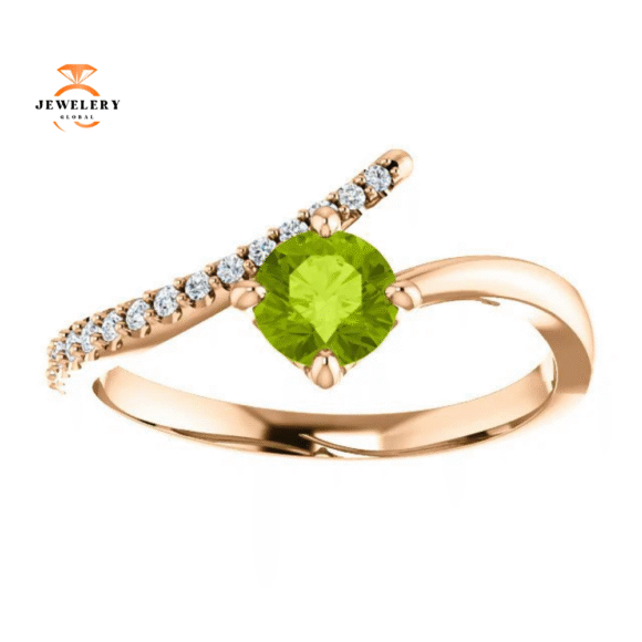 14KT GOLD 0.55 CT PERIDOT & 0.10 CTW DIAMOND ACCENT BYPASS RING - Image 3