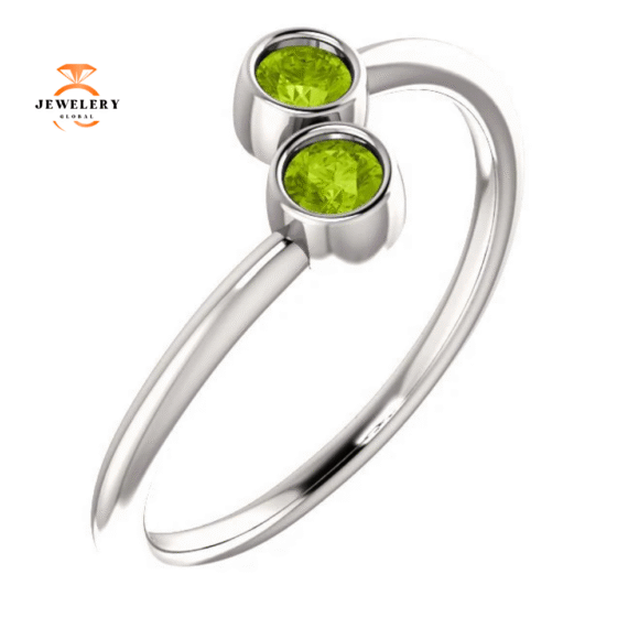 14KT GOLD 1/4 CTW ROUND PERIDOT 2 STONE RING