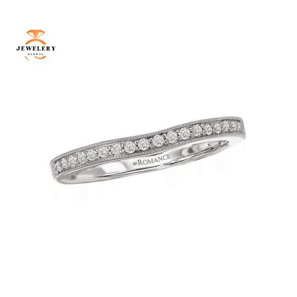 14KT GOLD 1/7 CTW DIAMOND 18 STONE CURVED MILGRAIN BAND