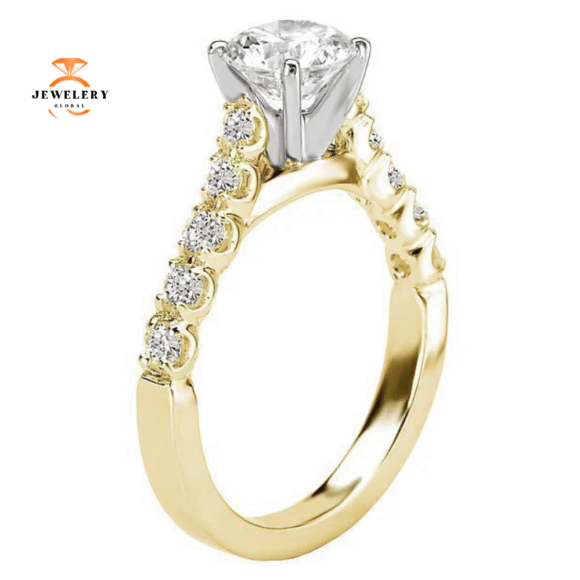 14KT GOLD 3/8 CTW DIAMOND ACCENT PEG HEAD SETTING FOR 1 CT ROUND - Image 6