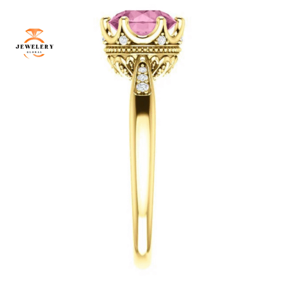14KT GOLD BABY PINK PASSION TOPAZ & .06 CTW DIAMOND ACCENT RING - Image 9
