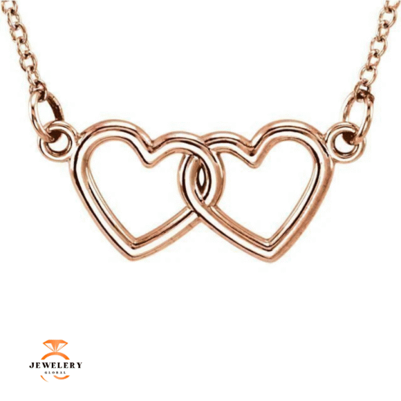 14KT GOLD PETITE DOUBLE HEART CABLE LINK NECKLACE - 16-18" ADJUSTABLE - Image 3