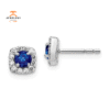 14KT WHITE GOLD 0.40 CTW SAPPHIRE & 0.20 CTW DIAMOND CUSHION HALO EARRINGS