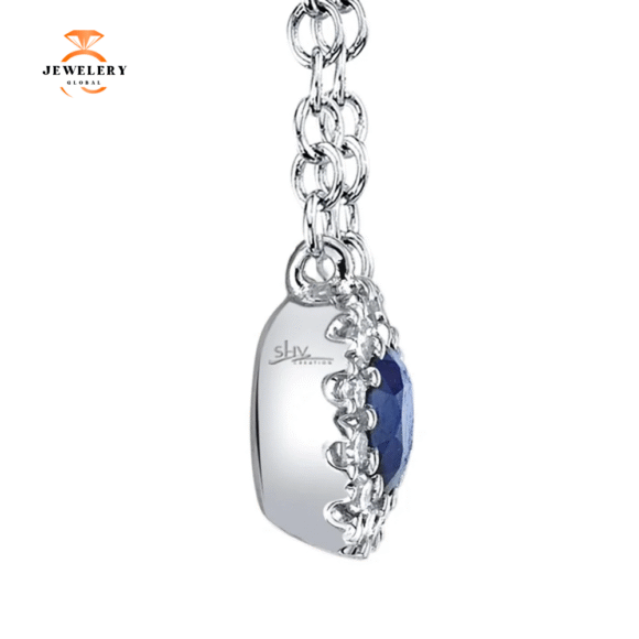 14KT GOLD 0.14 CT SAPPHIRE & .04 CTW DIAMOND HALO NECKLACE - Image 8