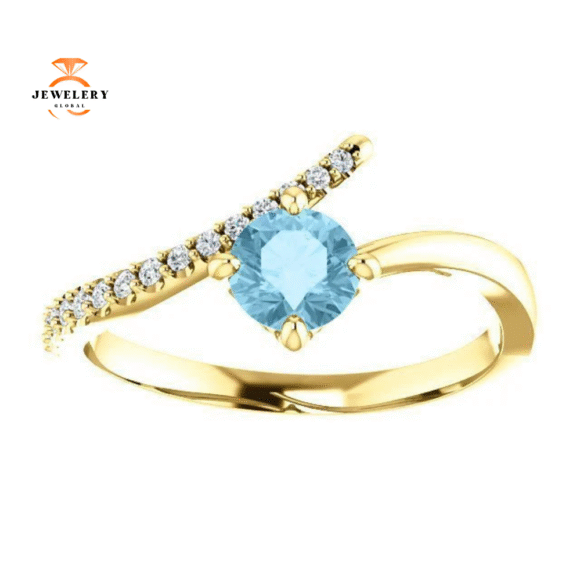14KT GOLD 0.40 CT AQUAMARINE & 0.10 CTW DIAMOND BYPASS RING - Image 7