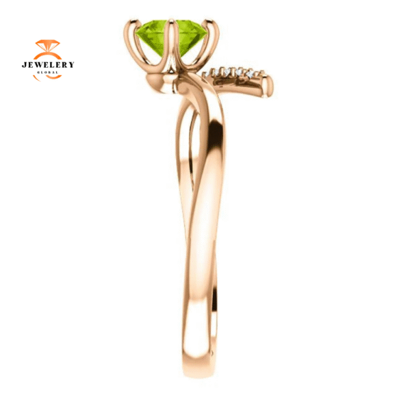 14KT GOLD 0.55 CT PERIDOT & 0.10 CTW DIAMOND ACCENT BYPASS RING - Image 4
