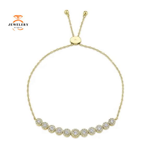 14KT Gold 1 CTW Diamond Halo Bolo Bracelet - Image 2