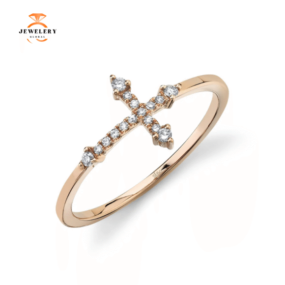 14KT GOLD .09 CTW DIAMOND CROSS RING