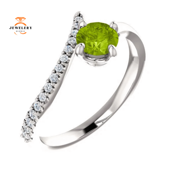 14KT GOLD 0.55 CT PERIDOT & 0.10 CTW DIAMOND ACCENT BYPASS RING - Image 9