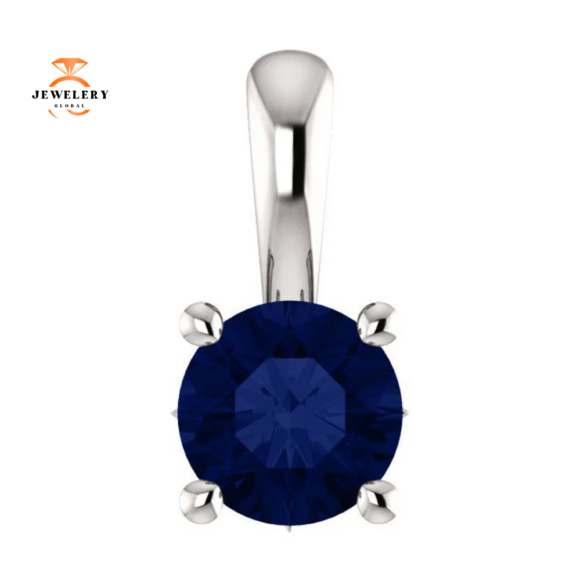 14KT GOLD 0.70 CT ROUND BLUE SAPPHIRE SOLITAIRE PENDANT