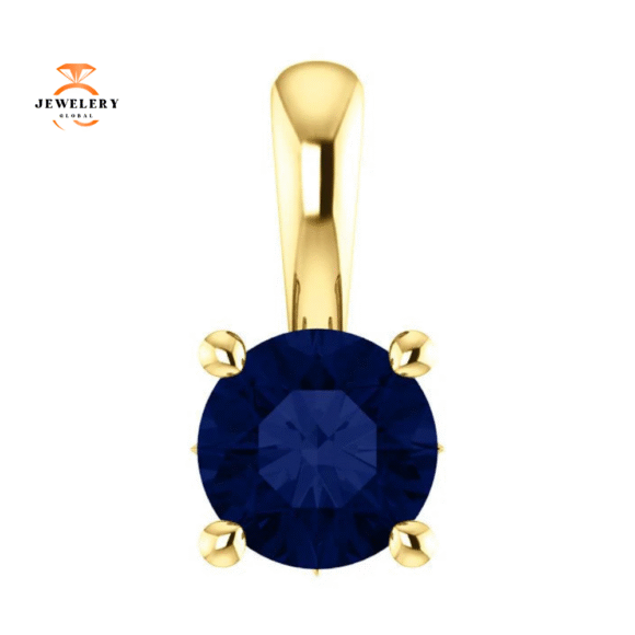 14KT GOLD 0.70 CT ROUND BLUE SAPPHIRE SOLITAIRE PENDANT - Image 4