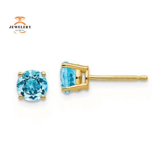 14KT GOLD 1.20 CARAT ROUND SWISS BLUE TOPAZ EARRINGS