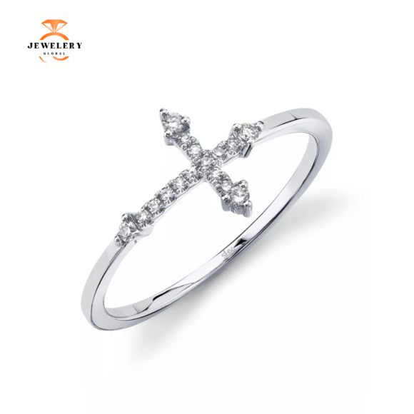 14KT GOLD .09 CTW DIAMOND CROSS RING - Image 3