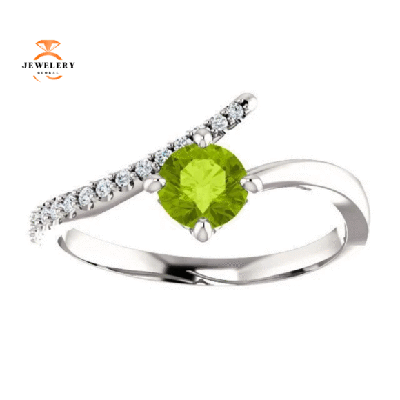 14KT GOLD 0.55 CT PERIDOT & 0.10 CTW DIAMOND ACCENT BYPASS RING - Image 11