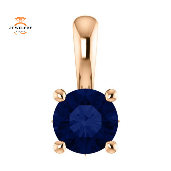14KT GOLD 0.70 CT ROUND BLUE SAPPHIRE SOLITAIRE PENDANT - Image 7