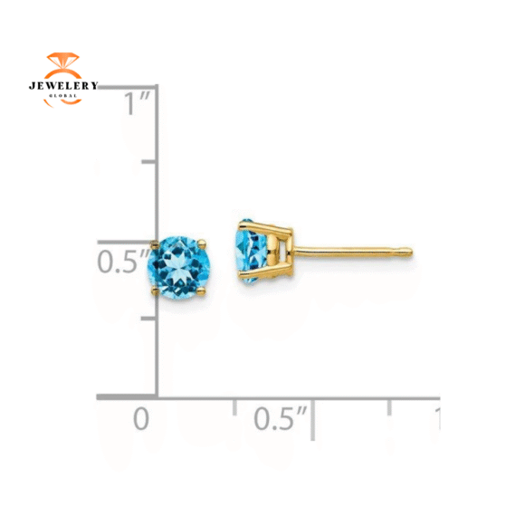 14KT GOLD 1.20 CARAT ROUND SWISS BLUE TOPAZ EARRINGS - Image 2