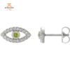 14KT GOLD .10 CTW PERIDOT & .18 CTW DIAMOND EVIL EYE EARRINGS