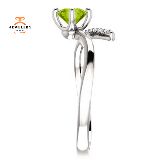 14KT GOLD 0.55 CT PERIDOT & 0.10 CTW DIAMOND ACCENT BYPASS RING - Image 12