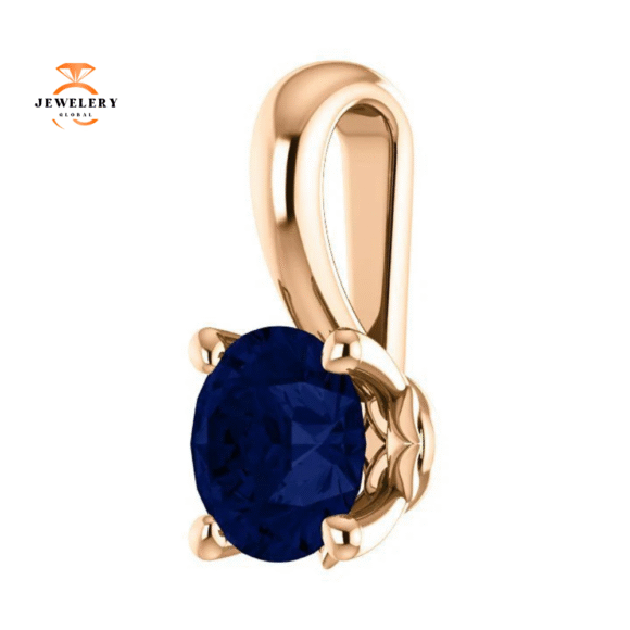 14KT GOLD 0.70 CT ROUND BLUE SAPPHIRE SOLITAIRE PENDANT - Image 8
