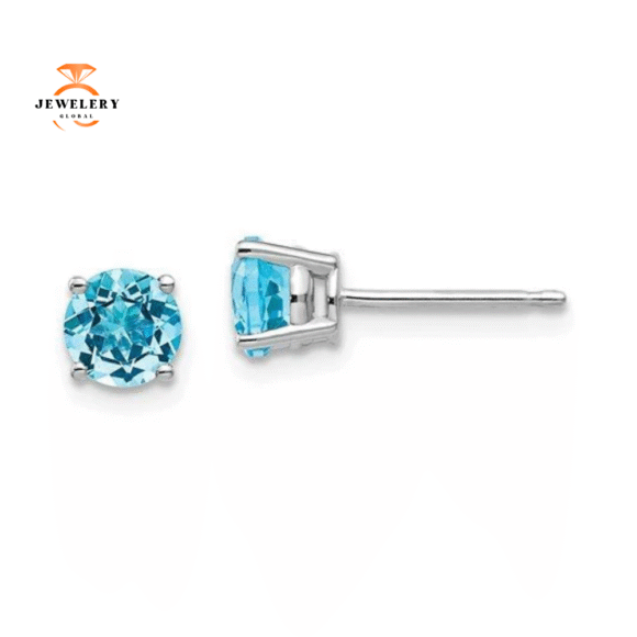 14KT GOLD 1.20 CARAT ROUND SWISS BLUE TOPAZ EARRINGS - Image 3