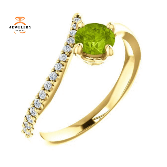 14KT GOLD 0.55 CT PERIDOT & 0.10 CTW DIAMOND ACCENT BYPASS RING - Image 5